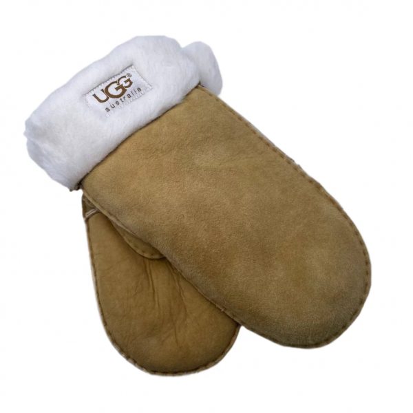 Женские Меховые Варежки Ugg Песочные Замшевые (19)