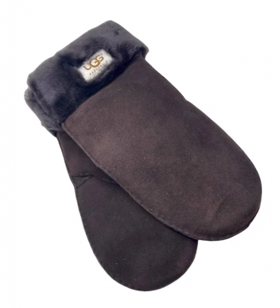 Женские Меховые Варежки Ugg Шоколадные Замшевые (20)