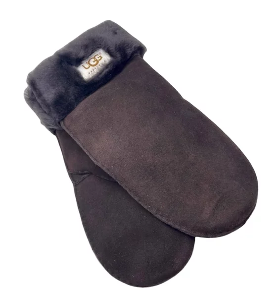 Женские Меховые Варежки Ugg Шоколадные Замшевые (20)