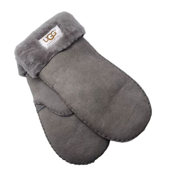 Женские Меховые Варежки Ugg Серые Замшевые (21)