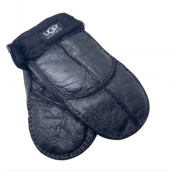 Мужские Варежки Меховые Ugg Черные Кожаные (07)