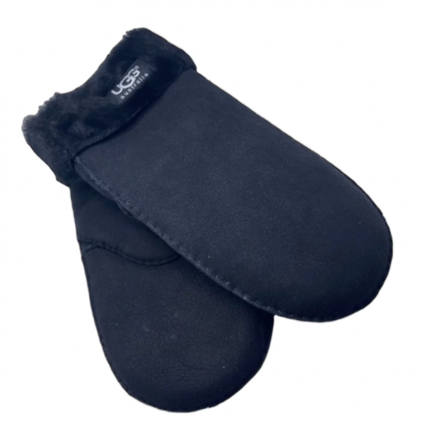 Мужские Варежки Меховые Ugg Черные Замшевые (08)