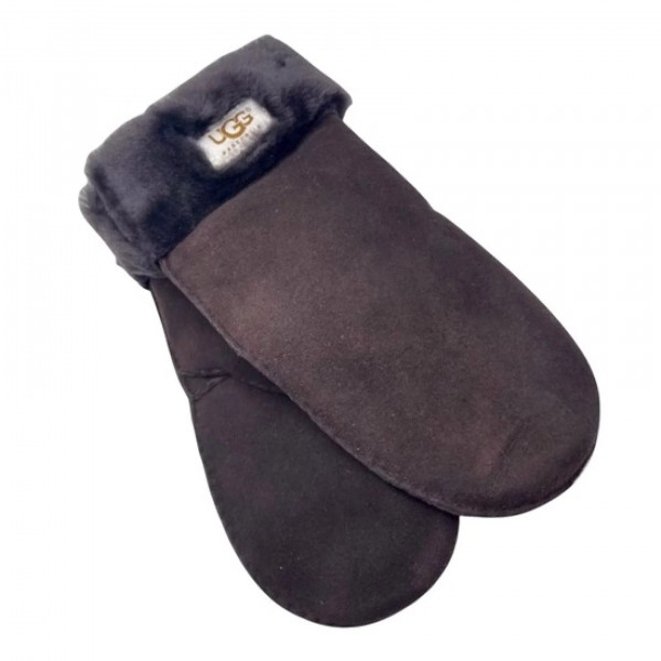 Мужские Варежки Меховые Ugg Шоколадные Замшевые (09)