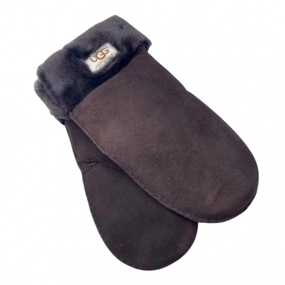 Мужские Варежки Меховые Ugg Шоколадные Замшевые (09)
