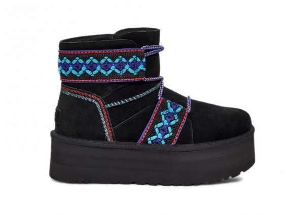 UGG WOMEN MINI BRAID PLATFORM BLACK