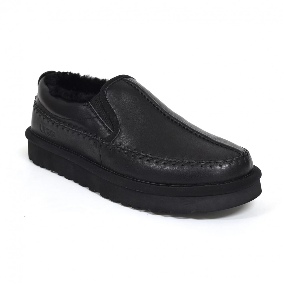 Ugg Stitch Slip Leather Black