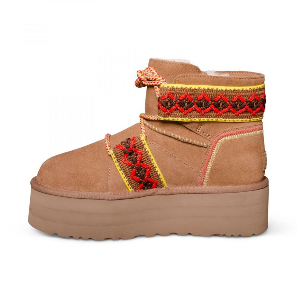 UGG WOMEN MINI BRAID PLATFORM CHESTNUT